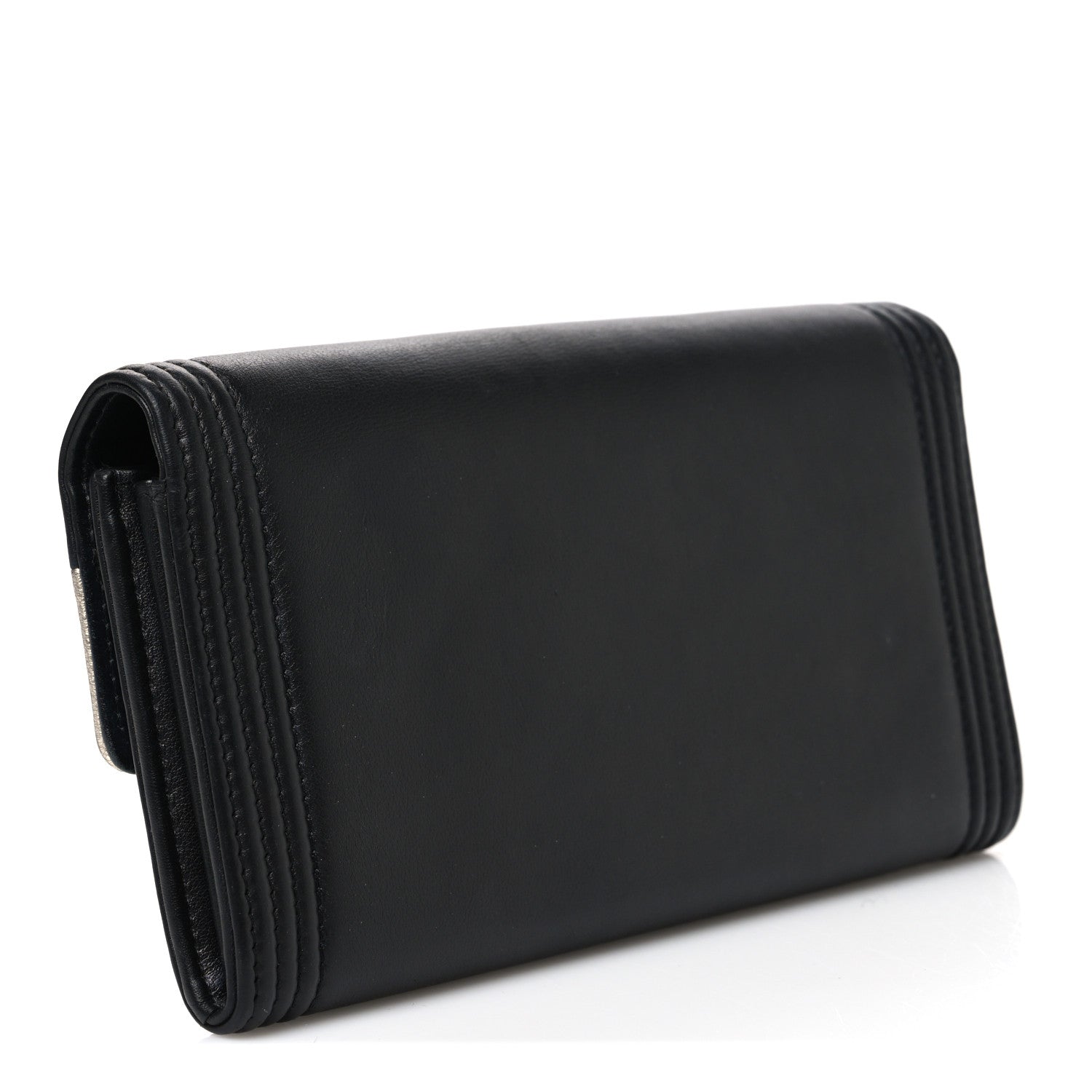 Chanel Lambskin Large Boy Gusset Flap Wallet Black Silver 3 of 8