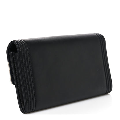 Chanel Lambskin Large Boy Gusset Flap Wallet Black Silver 3 of 8