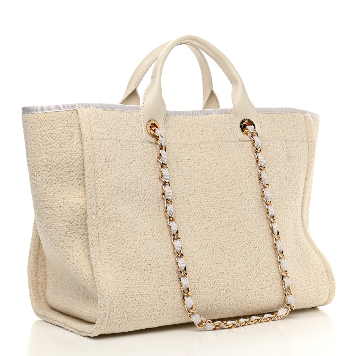 Lurex Boucle Medium Deauville Tote White