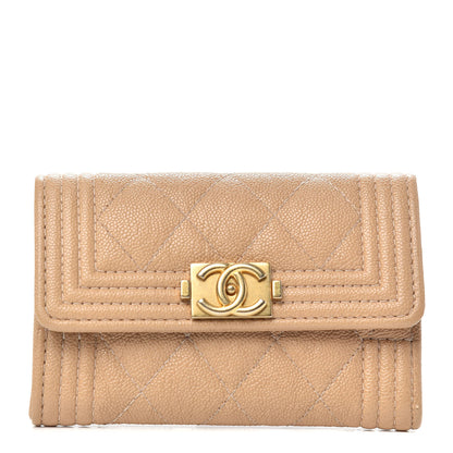 Chanel Caviar Quilted Boy Card Holder Wallet Beige 1 of 8