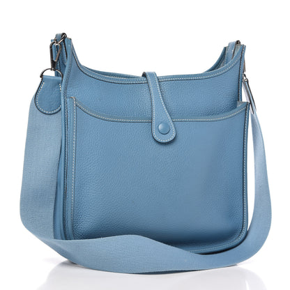 Hermes Taurillon Clemence Evelyne II PM Blue Jean 3 of 9