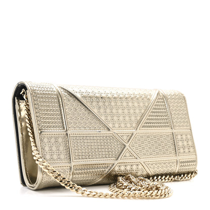 Christian Dior Metallic Patent Micro-Cannage Diorama Croisiere Chain Wallet Champagne 3 of 16