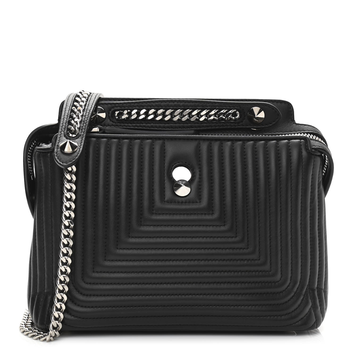 Fendi Shiny Nappa Trapuntata Chain Small DotCom Click Chain Satchel Black 1 of 14