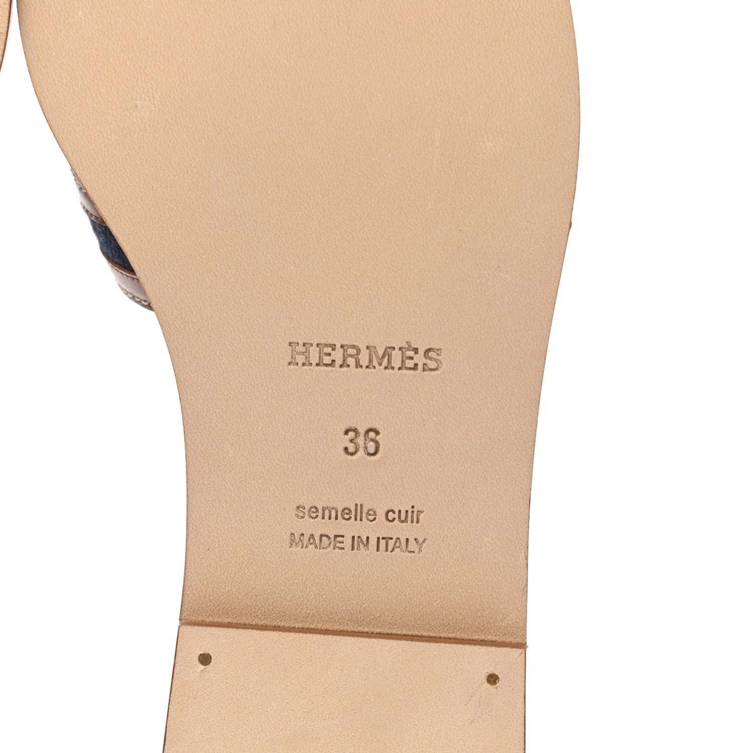Hermes Calfskin Denim Oran Sandals 36 Bleu Brut Gold 6 of 8