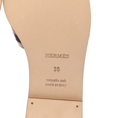 Hermes Calfskin Denim Oran Sandals 36 Bleu Brut Gold 6 of 8