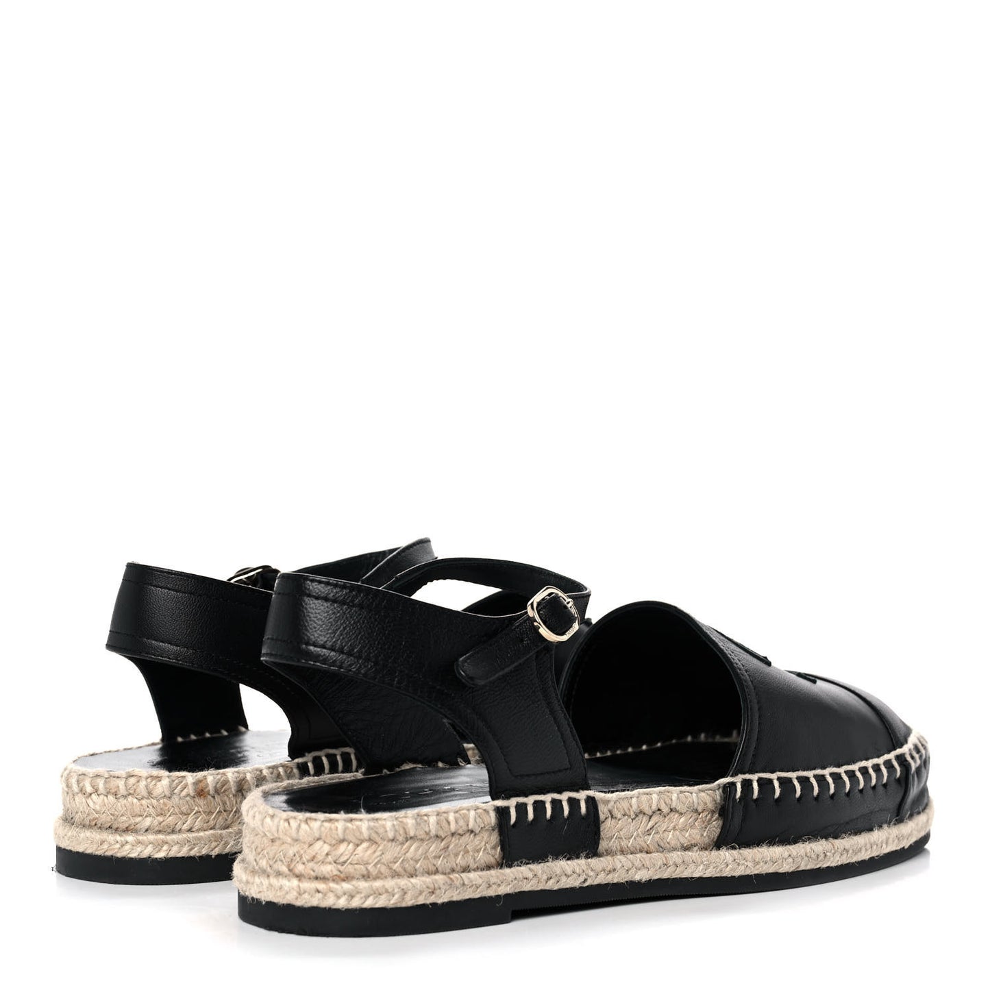 Lambskin Cap Toe CC Espadrilles Sandals 38 Black