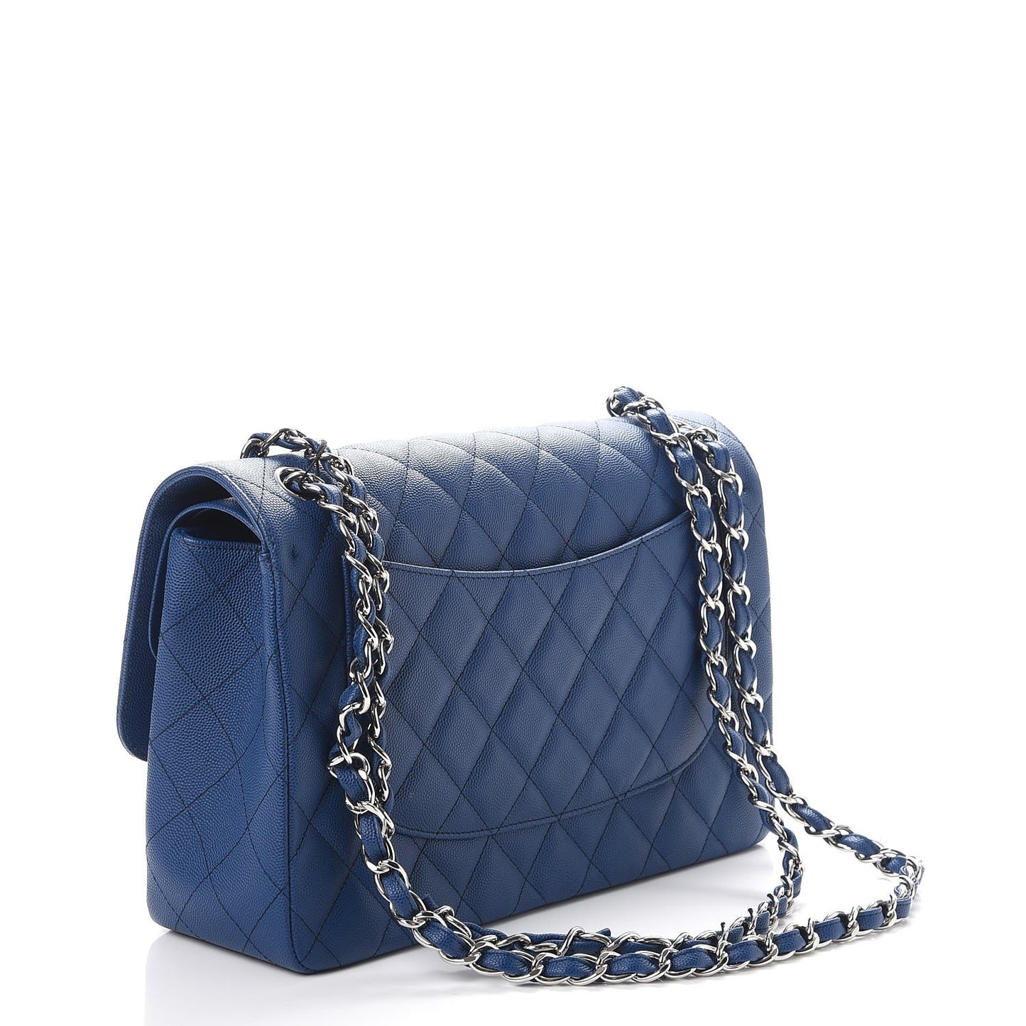 Caviar Quilted Jumbo Double Flap Dark Blue