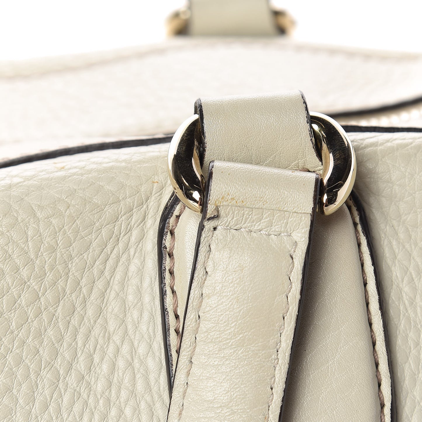 Pebbled Calfskin Large Soho Top Handle Bag Off White