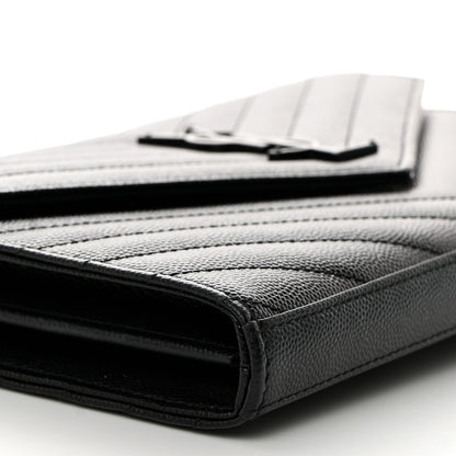 Saint Laurent Grain De Poudre Matelasse Chevron Monogram Monochrome Chain Wallet Black 9 of 10