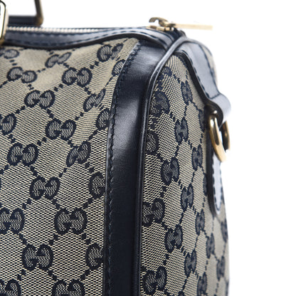 Gucci Monogram Selleria Calfskin Vintage Web Medium Boston Beige Blue 16 of 19