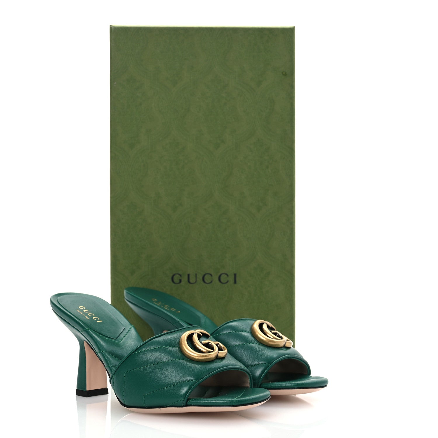 Gucci Nappa Matelasse GG Marmont 75mm Slide Sandals 35 Emerald 12 of 12