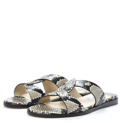 Jimmy Choo Calfskin Snake Print Atia Flat Sandals 38 Natural 3 of 9