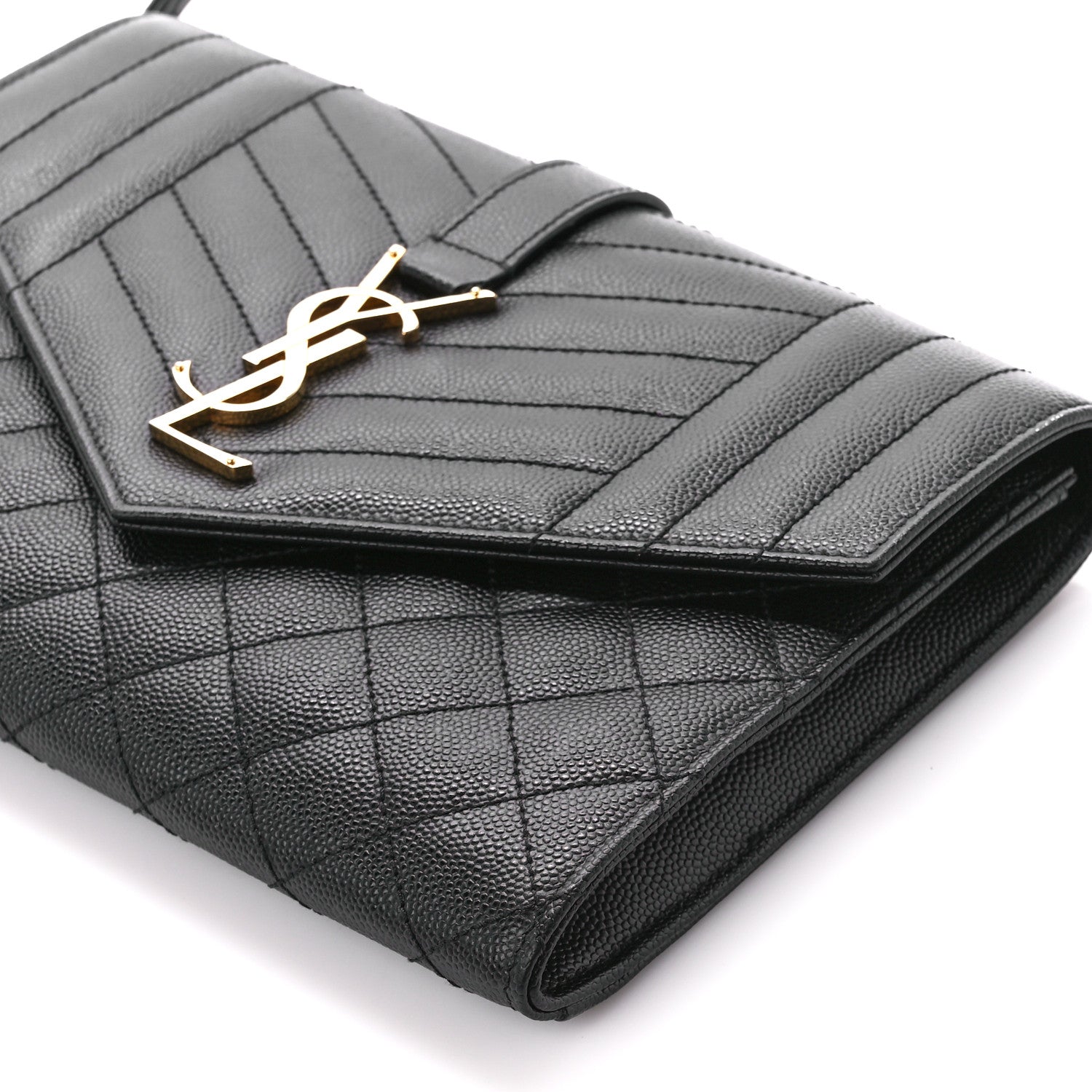 Saint Laurent Grain De Poudre Textured Mixed Matelasse Triquilt Monogram Clutch Black 10 of 10