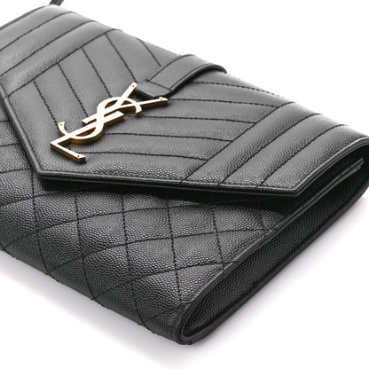 Saint Laurent Grain De Poudre Textured Mixed Matelasse Triquilt Monogram Clutch Black 10 of 10