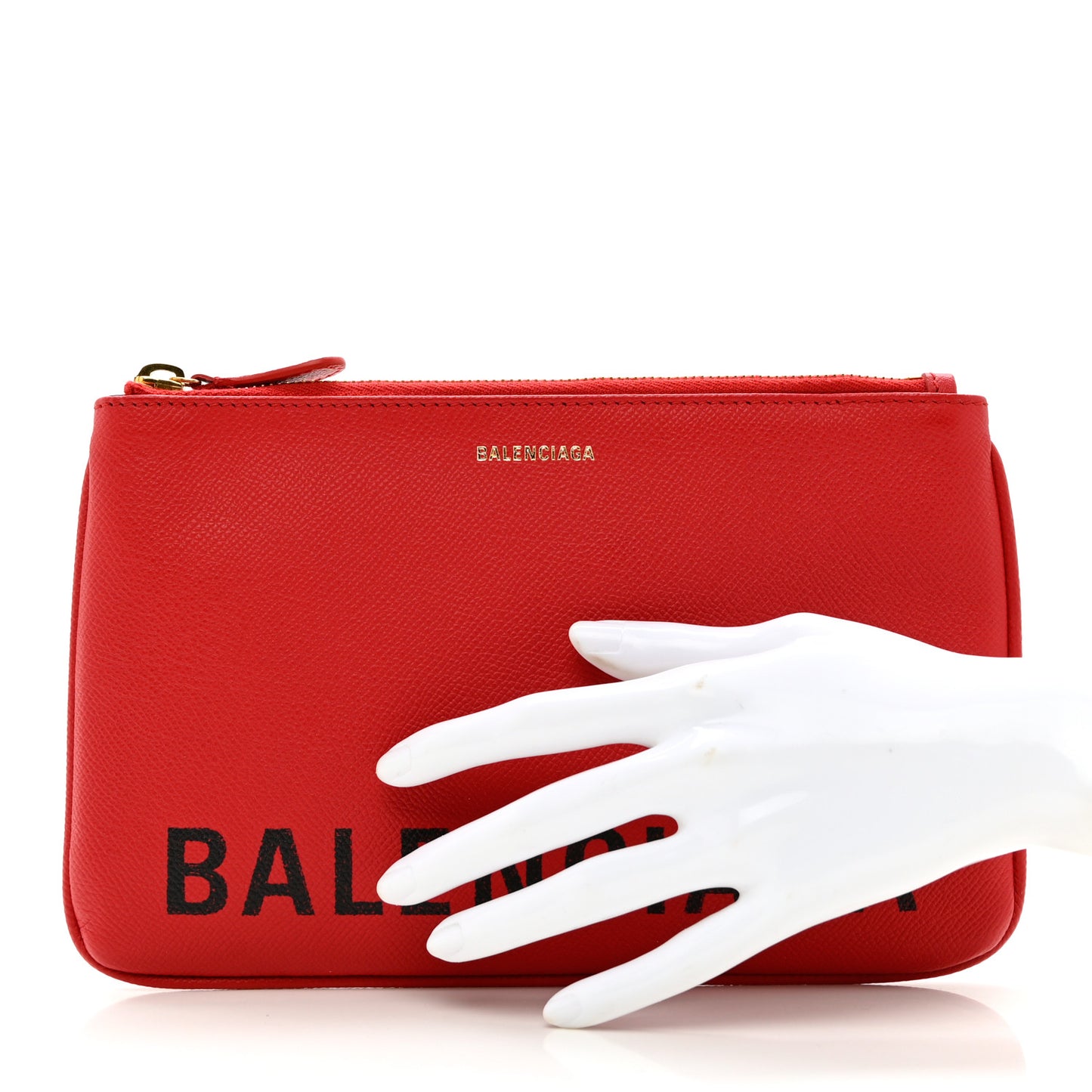 Signature Grained Calfskin Logo Ville Zip Pouch M Rouge Lantern Black