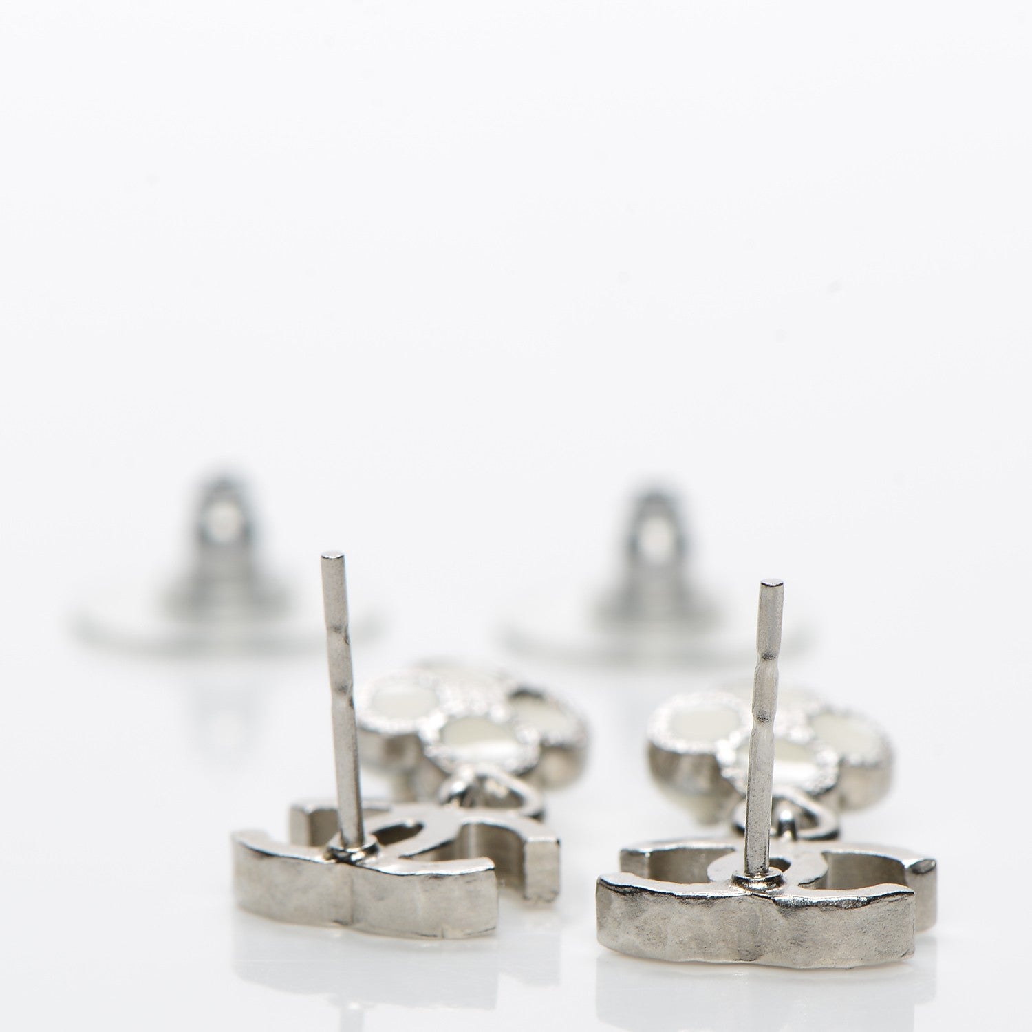 Chanel Enamel CC Camellia Drop Earrings Silver 3 of 4