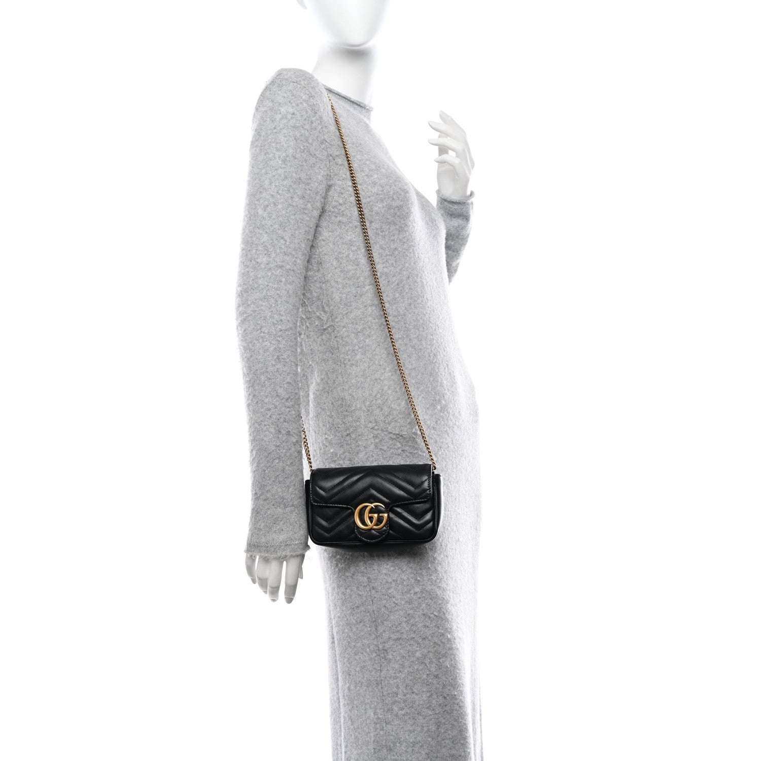 Gucci Calfskin Matelasse Super Mini GG Marmont Shoulder Bag Black 2 of 11