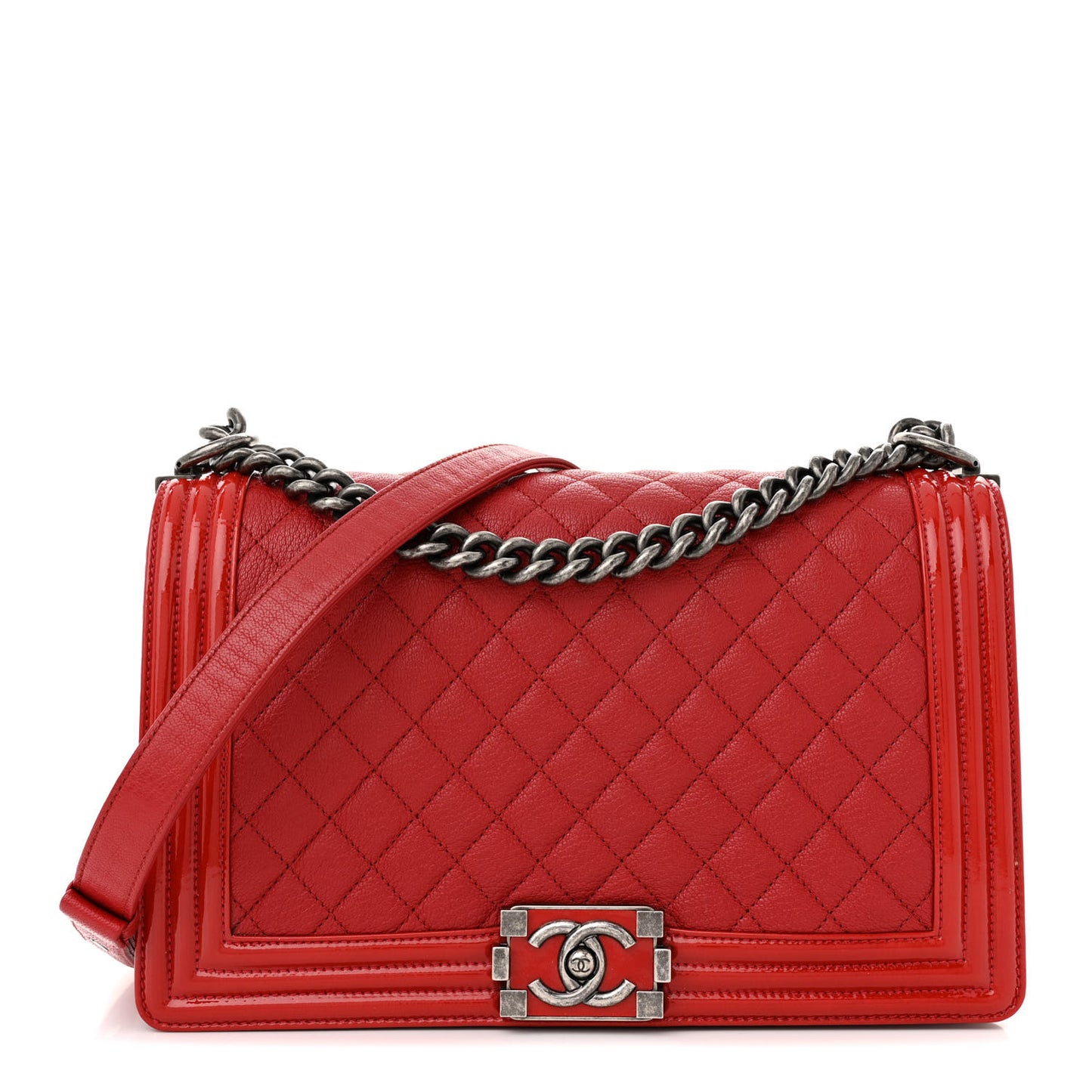 Goatskin Patent Quilted New Medium Boy Flap Red
