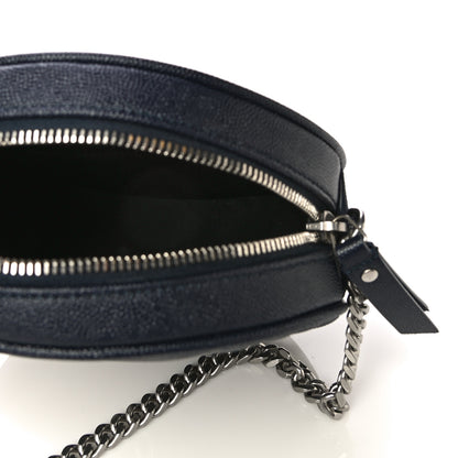 Saint Laurent Grain De Poudre Matelasse Chevron Quilted Round Vinyle Camera Bag Deep Marine 6 of 8