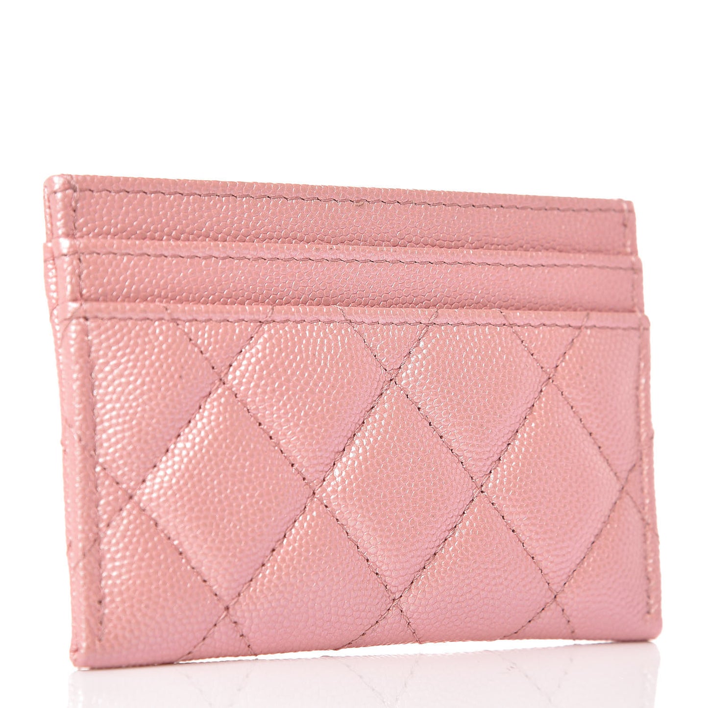 Iridescent Caviar Quilted Card Holder Pink
