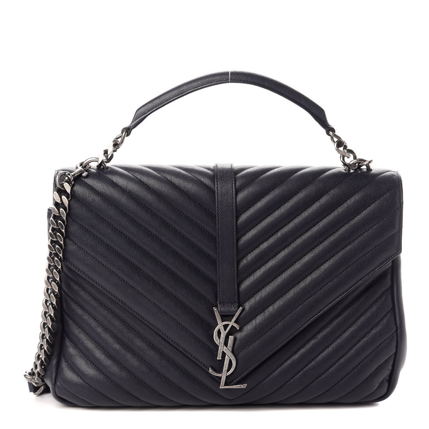 Sheepskin Matelasse Chevron Monogram Large College Bag Deep Marine