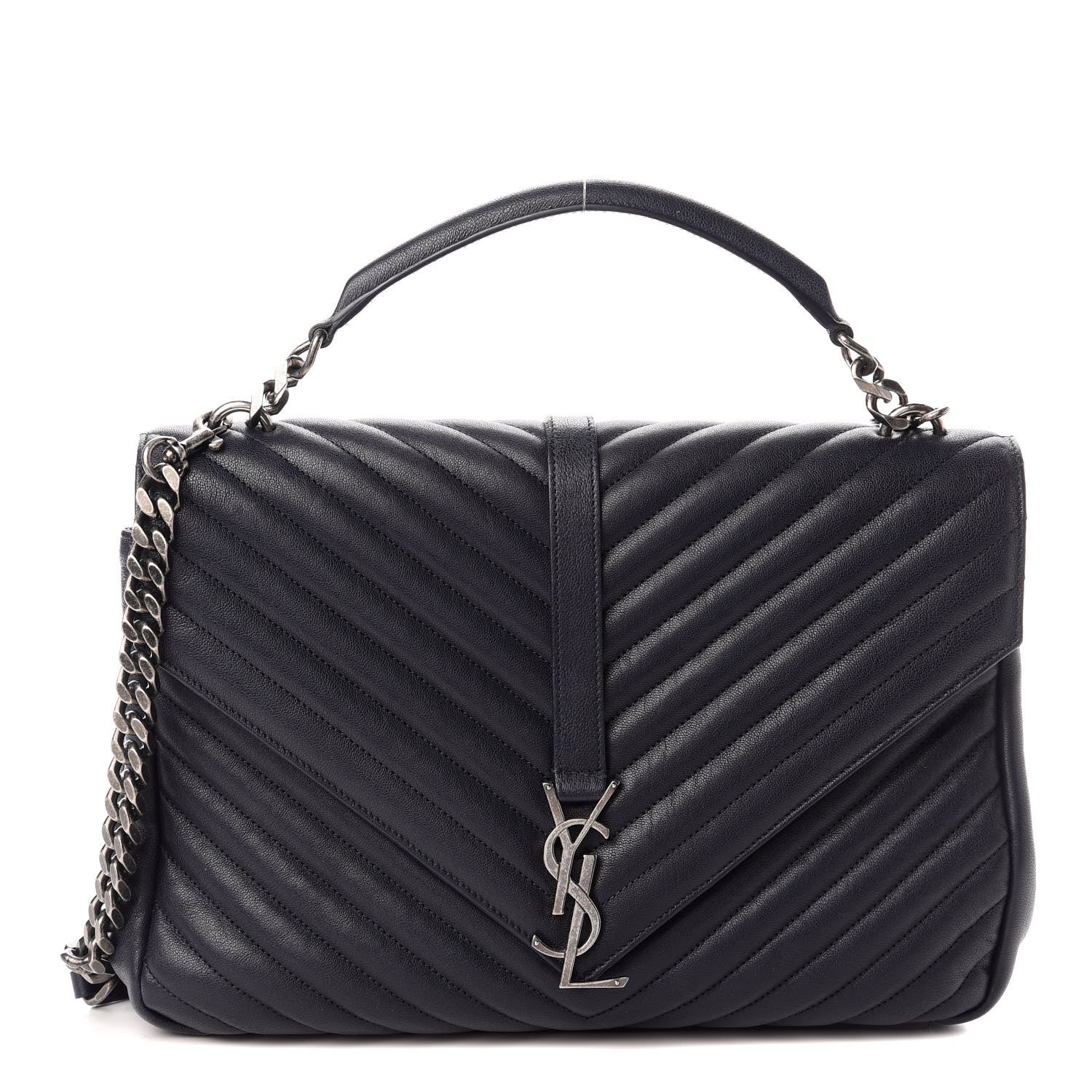 Saint Laurent Sheepskin Matelasse Chevron Monogram Large College Bag Deep Marine 1 of 10
