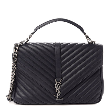 Saint Laurent Sheepskin Matelasse Chevron Monogram Large College Bag Deep Marine 1 of 10