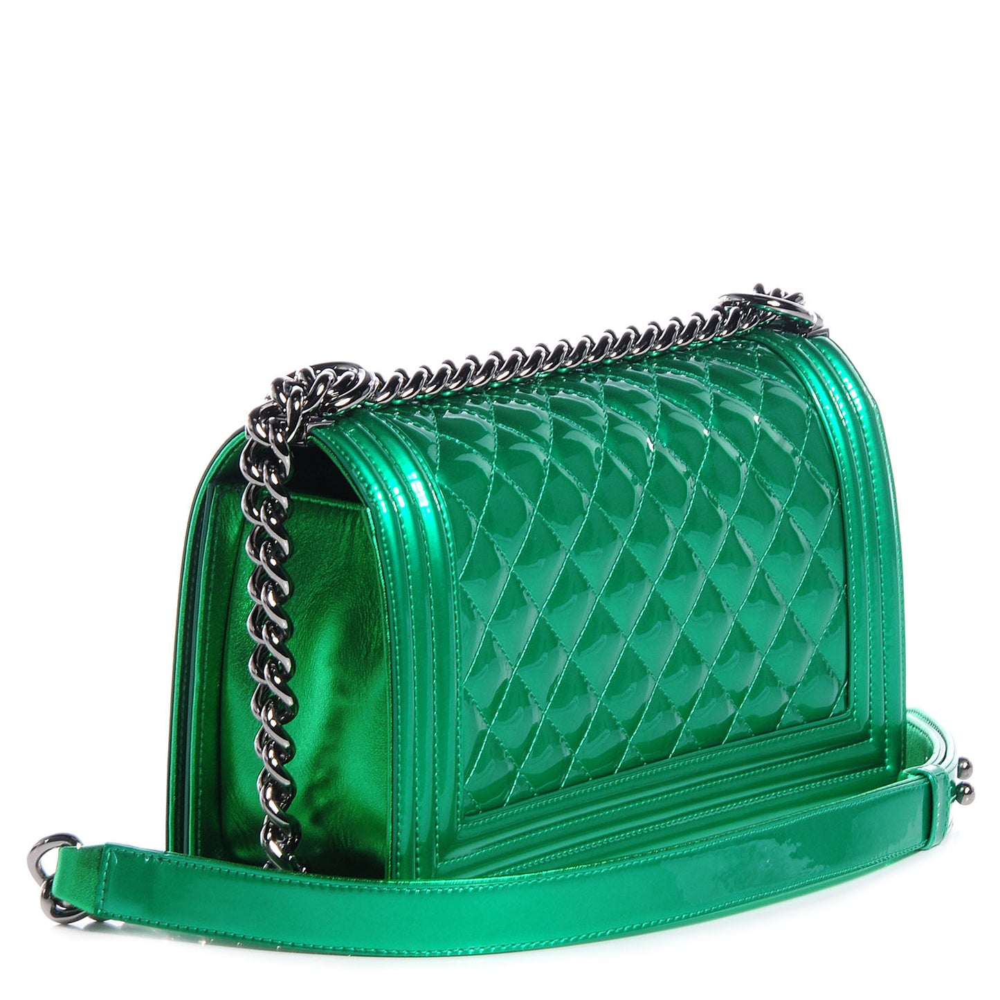 Metallic Patent Calfskin Medium Boy Flap Green