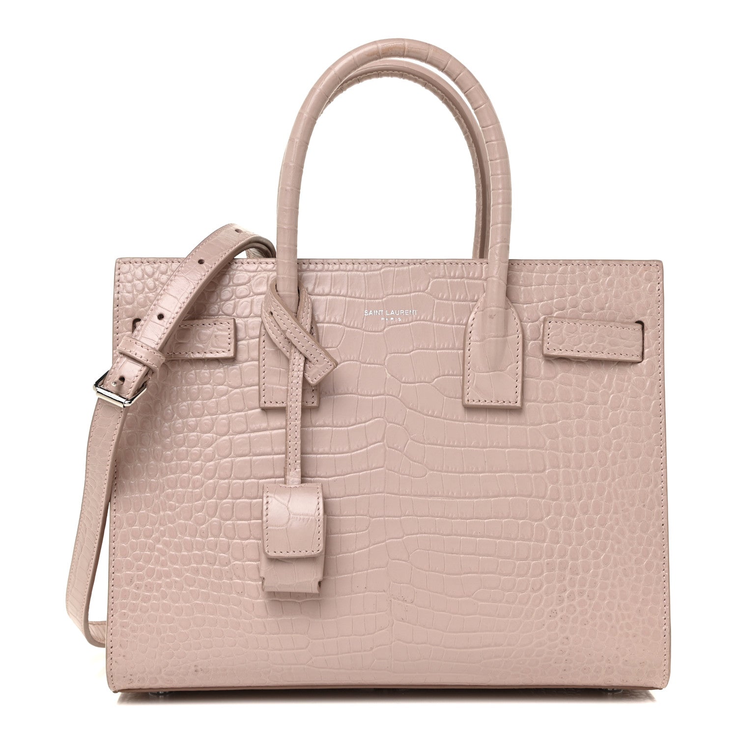 Saint Laurent Calfskin Crocodile Embossed Baby Sac De Jour Rose Antic 1 of 22