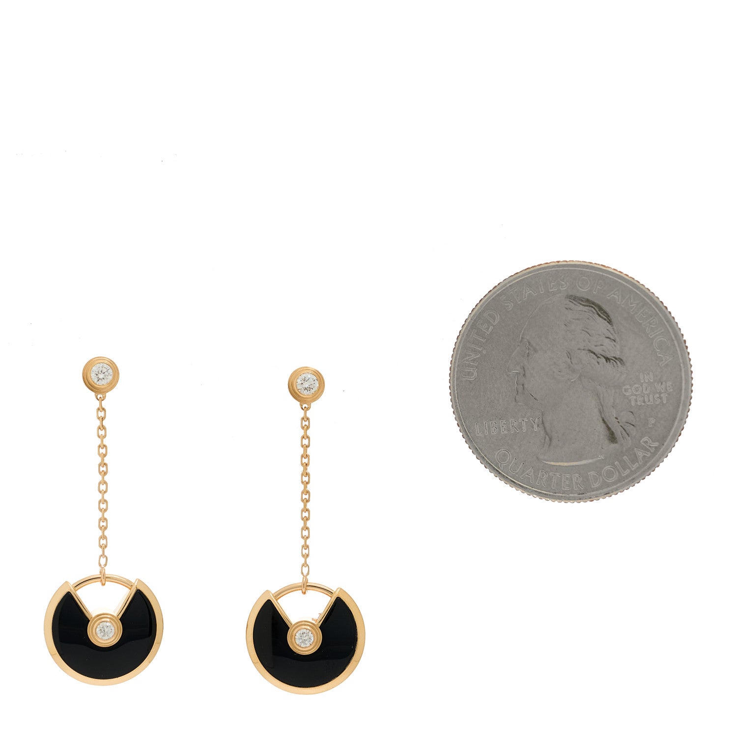 Cartier 18K Pink Gold Diamond Black Onyx Amulette de Cartier Drop Earrings 2 of 4