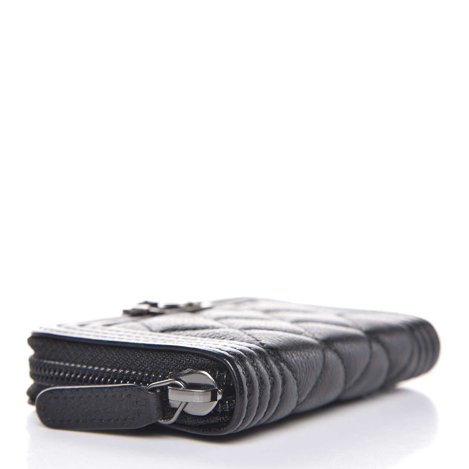 Chanel Calfskin Quilted Boy Zip Around Coin Purse Wallet Black 4 of 8