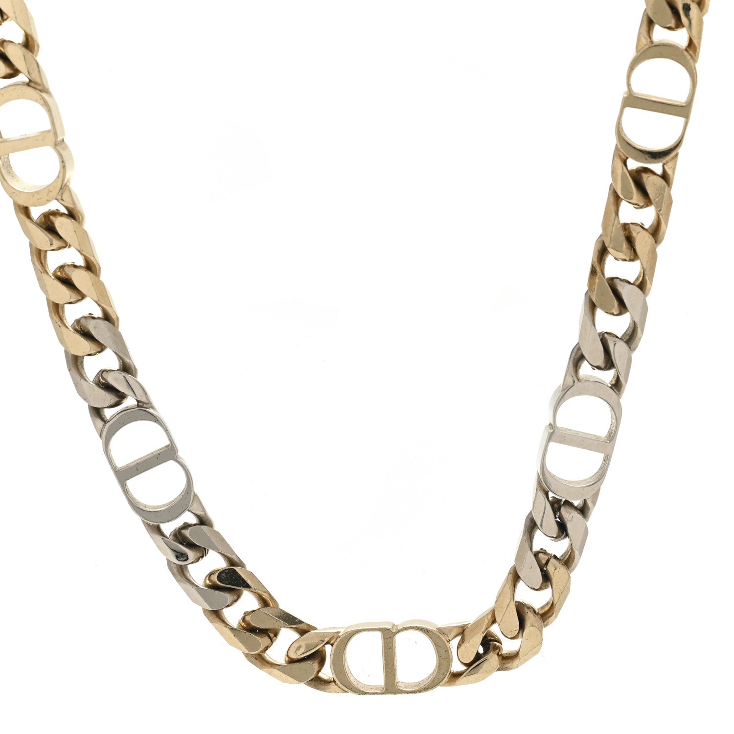 Christian Dior Brass CD Icon Thin Chain Link Necklace Silver Gold 4 of 7