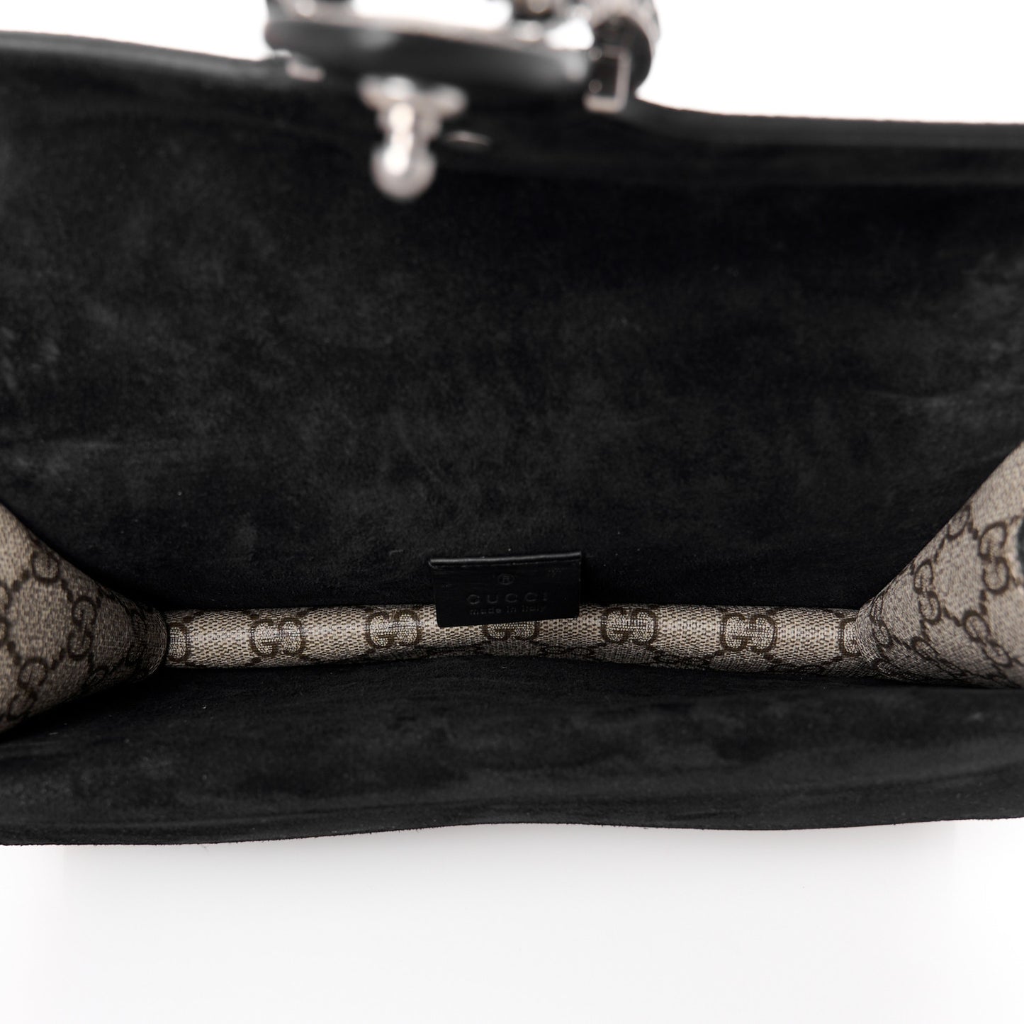 GG Supreme Monogram Suede Crystal Small Dionysus Shoulder Bag Beige Ebony Black