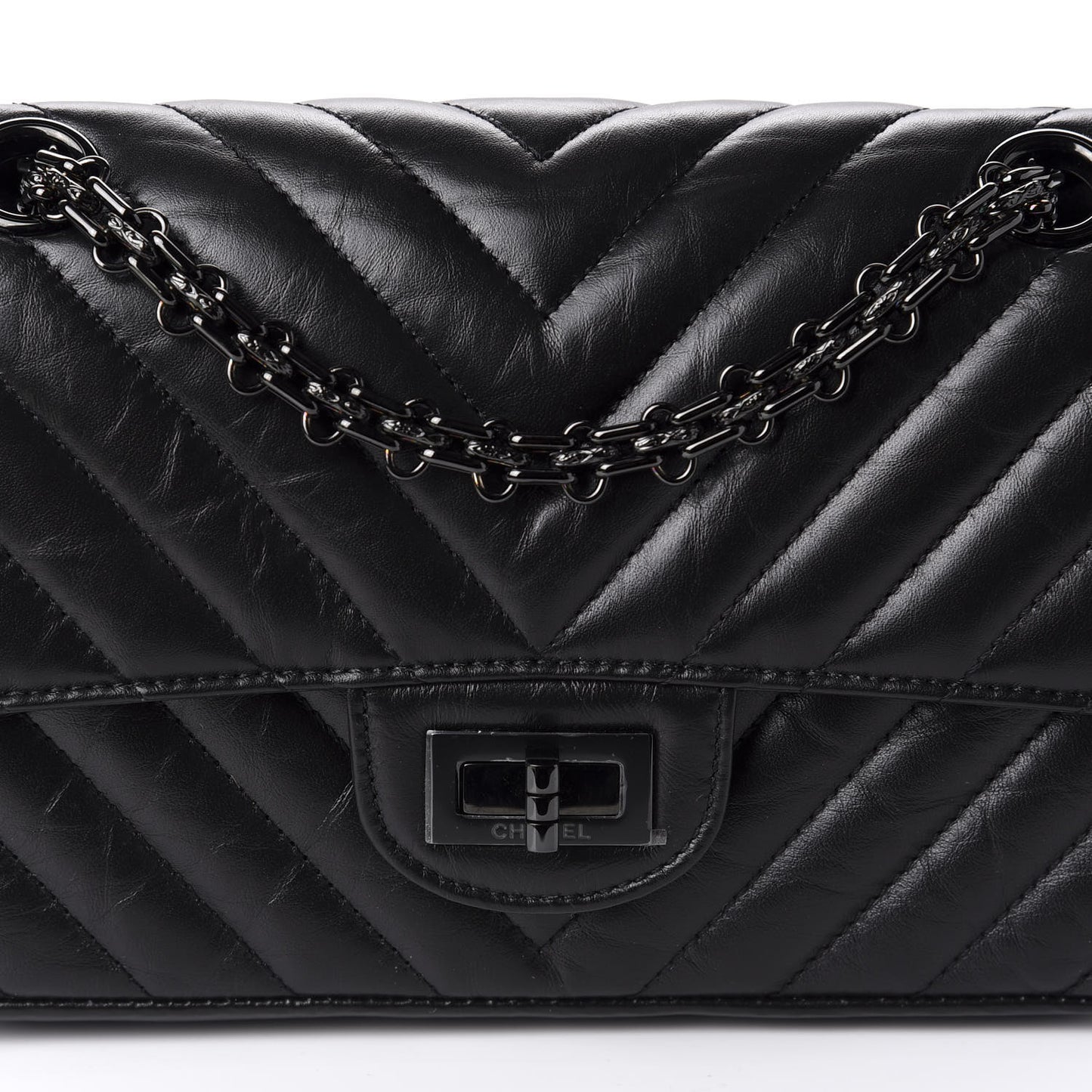 Aged Calfskin Chevron Quilted 2.55 Reissue Mini Flap So Black