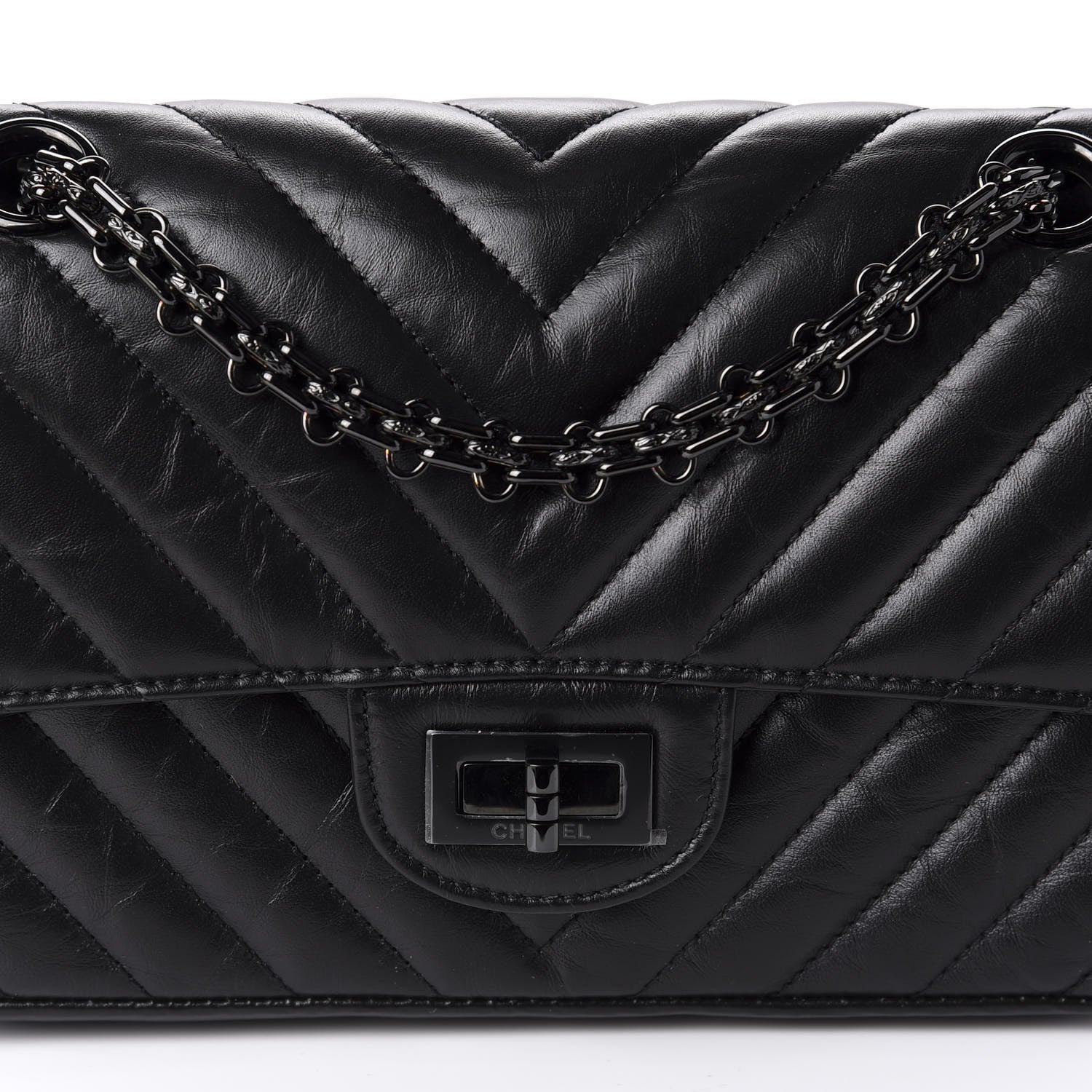 Chanel Aged Calfskin Chevron Quilted 2.55 Reissue Mini Flap So Black 10 of 10