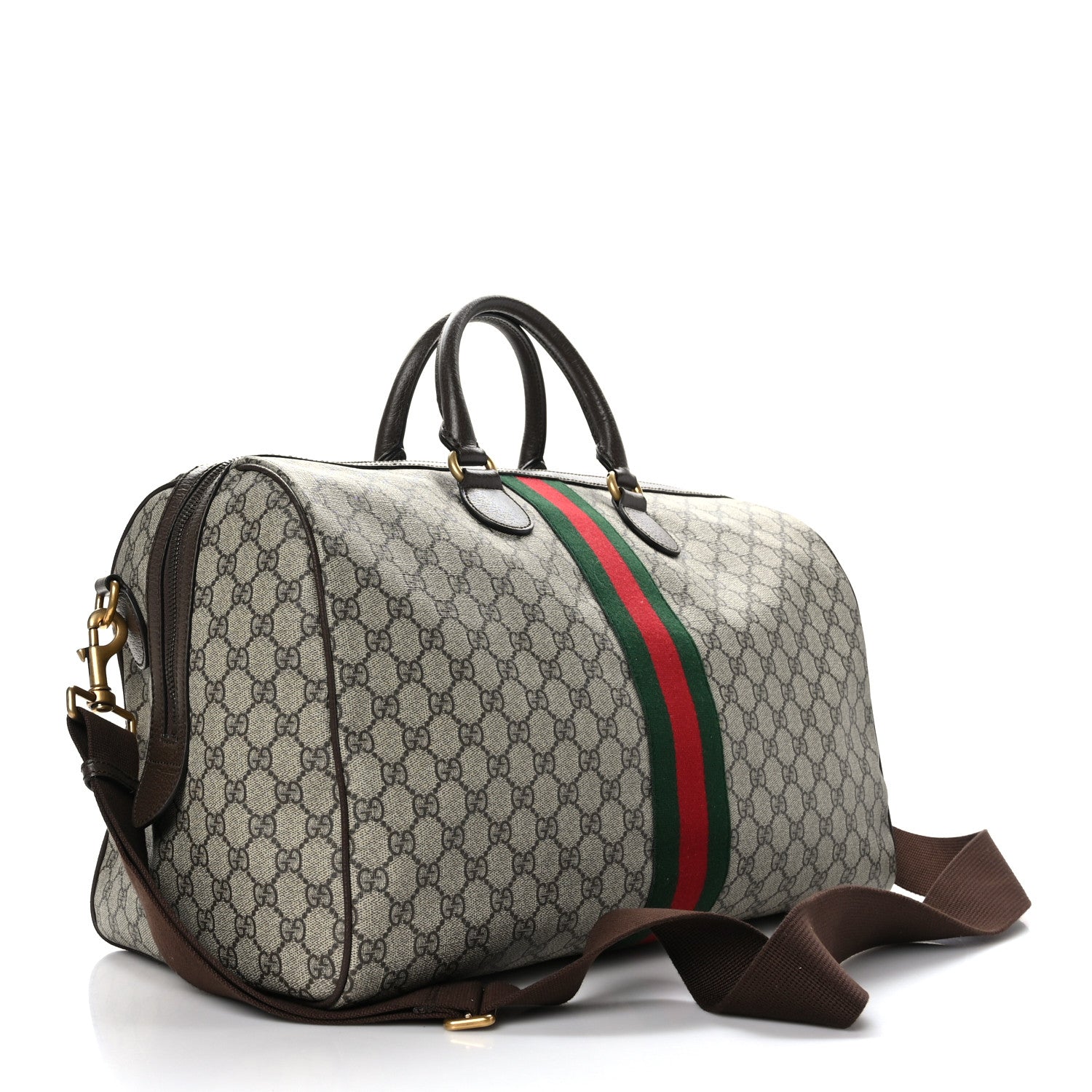 Gucci GG Supreme Monogram Textured Dollar Calfskin Web Medium Ophidia Carry-On Duffle Bag Beige Ebony New Acero 2 of 9