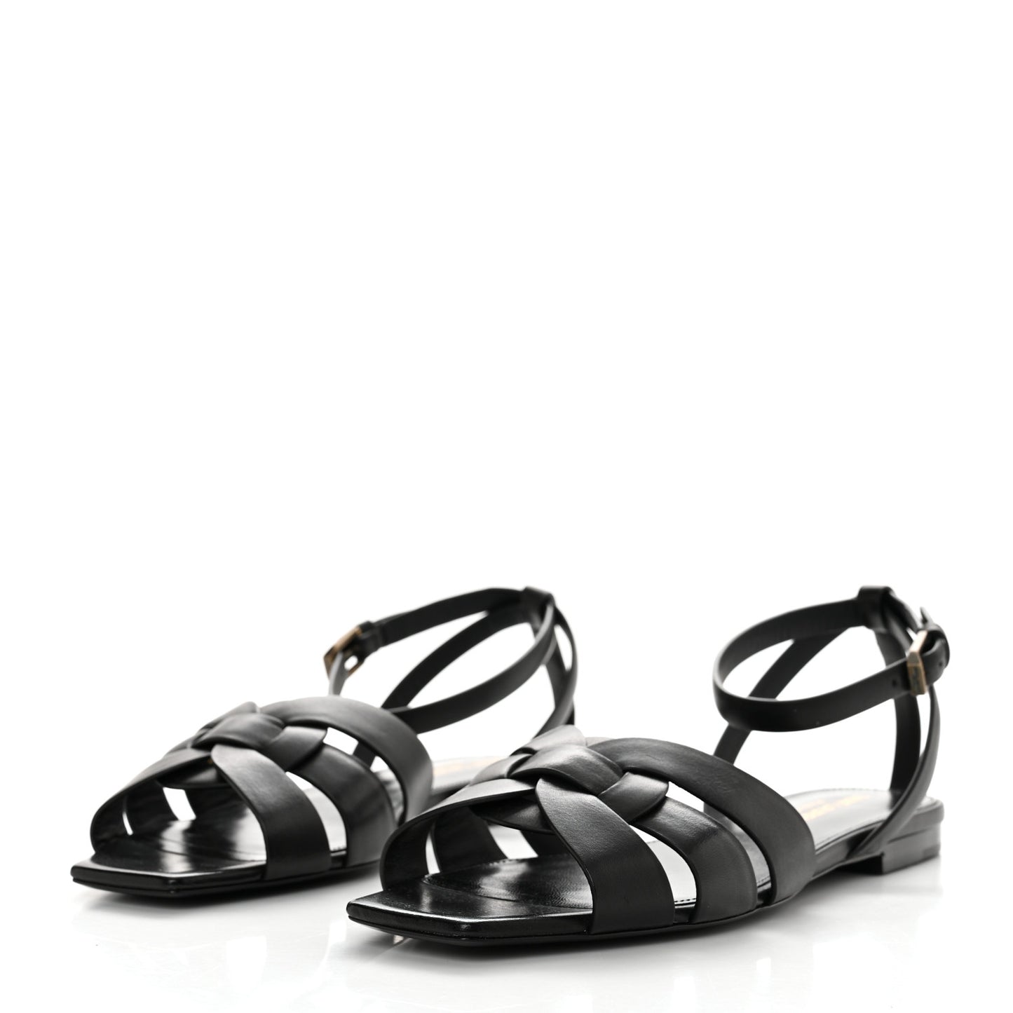 Calfskin Tribute 05 Ankle Strap Flat Sandals 37 Black