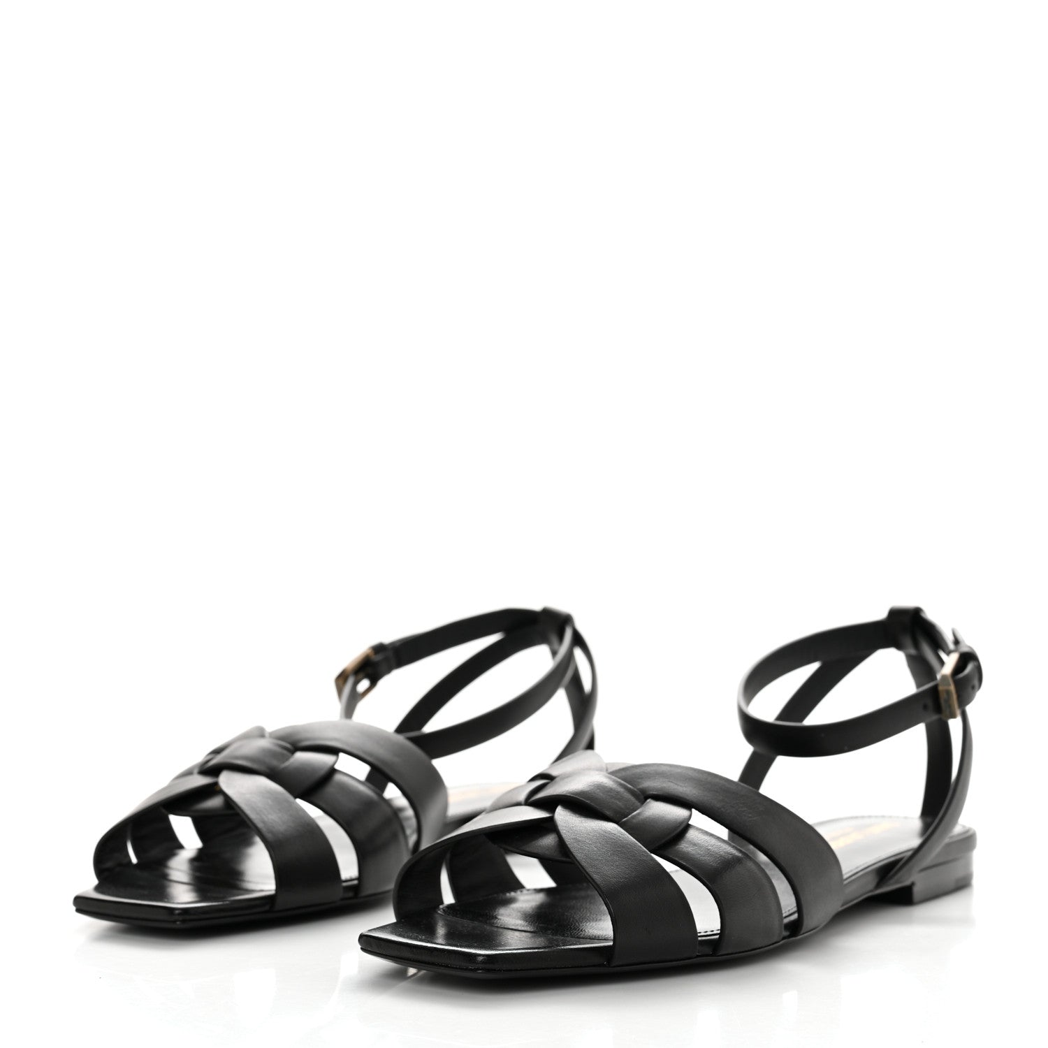Saint Laurent Calfskin Tribute 05 Ankle Strap Flat Sandals 37 Black 3 of 9