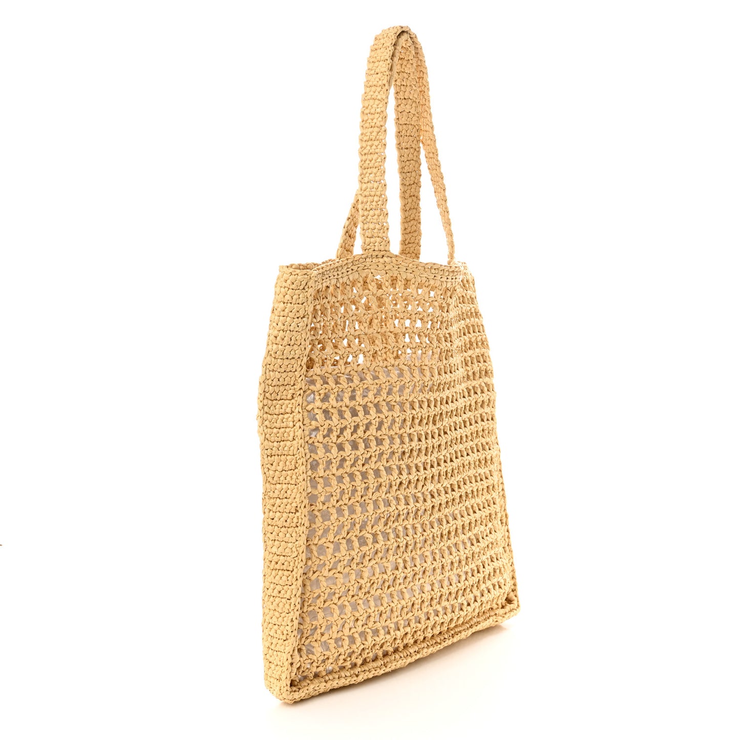 Yarn Raffia Effect Crochet Logo Embroidered Tote Bag Naturale