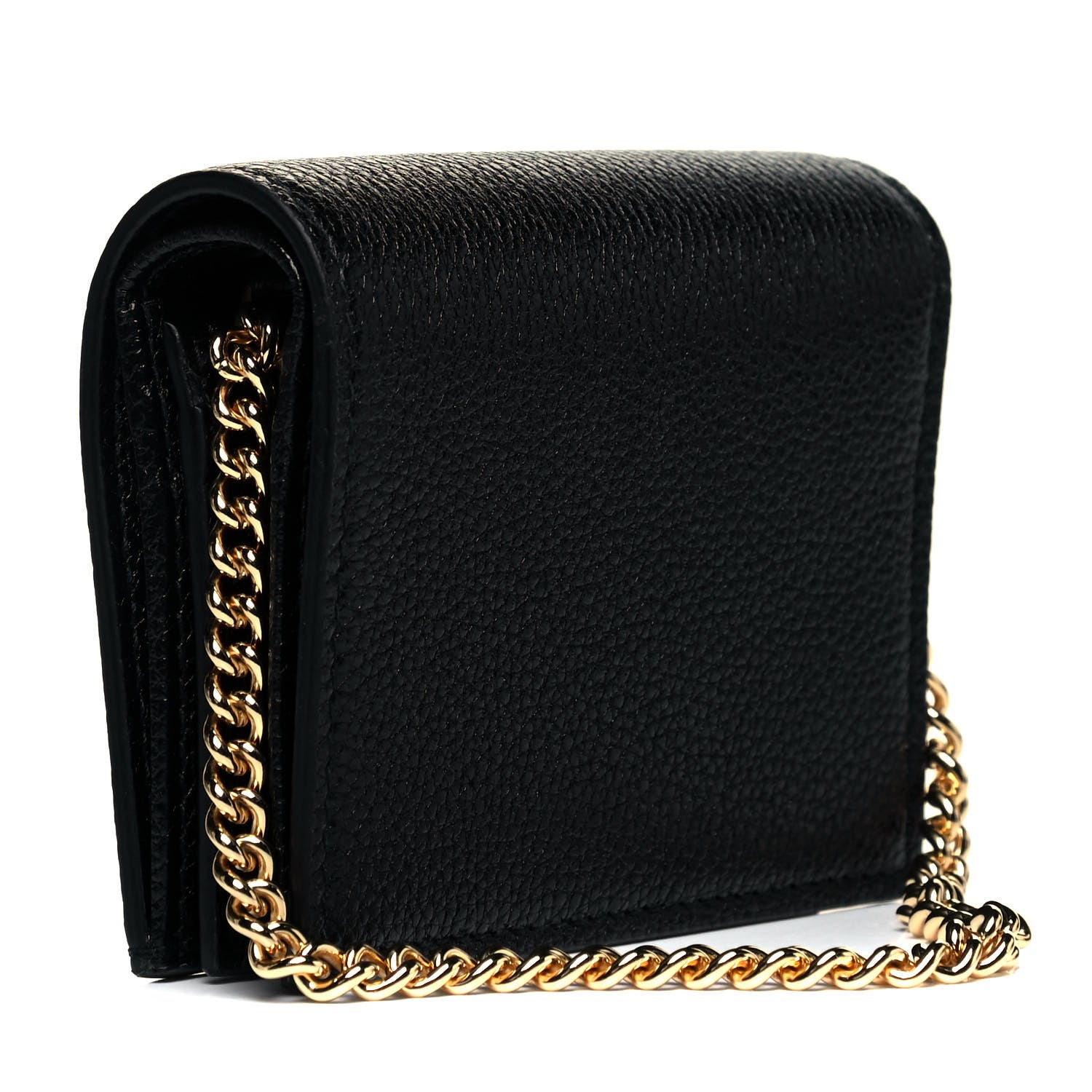 Gucci Grainy Calfskin Zumi Chain Card Case Wallet Black 3 of 8