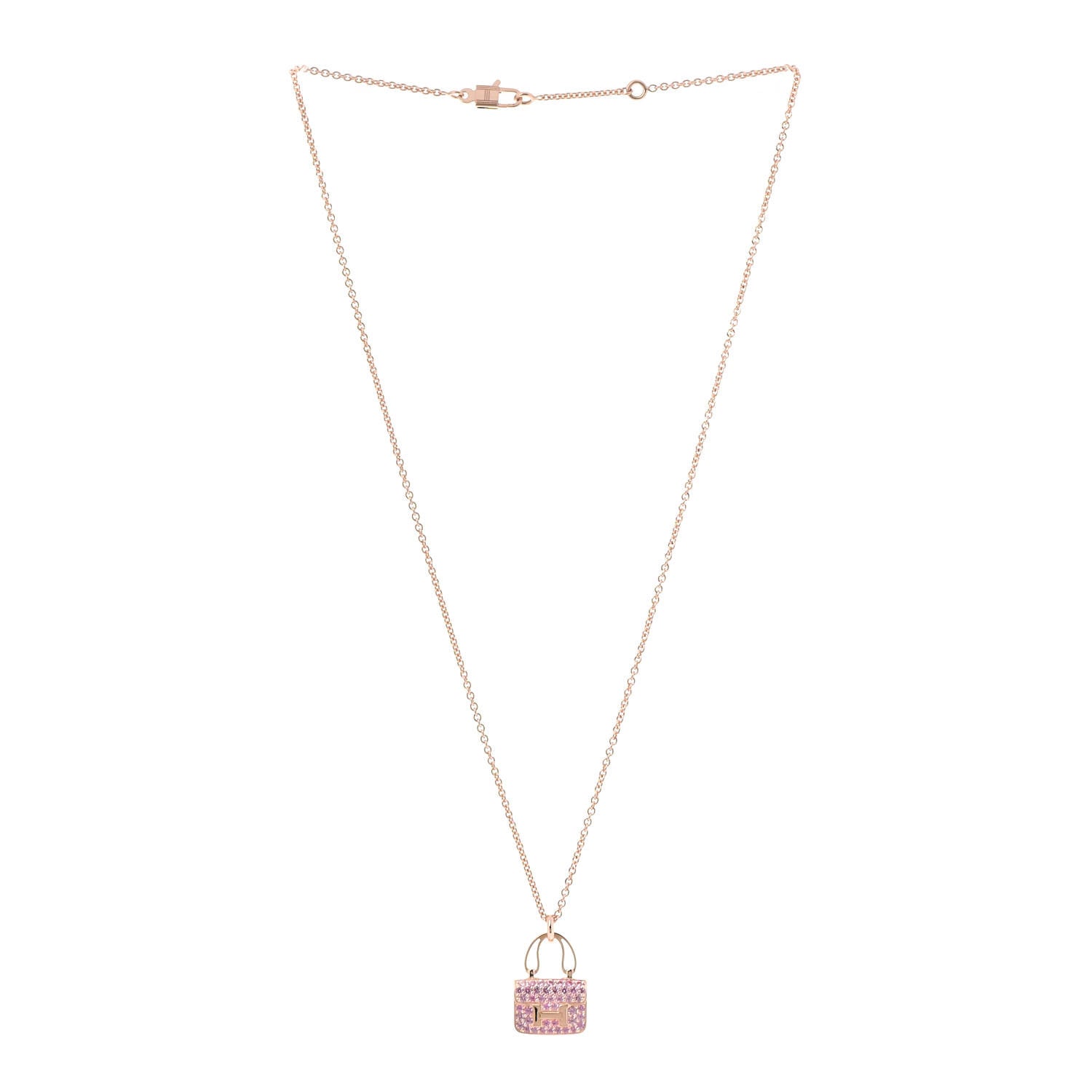 Hermes 18K Rose Gold Pink Sapphire Constance Amulettes Pendant Necklace 3 of 6