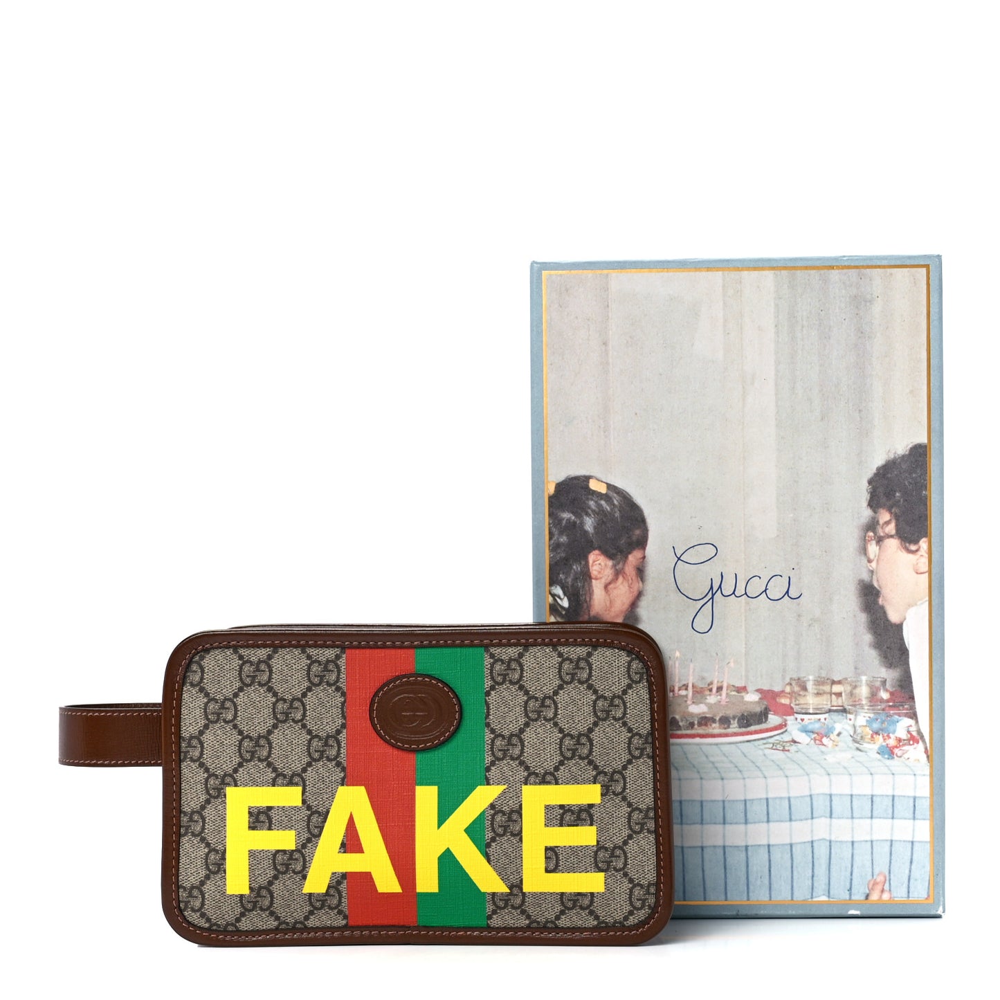 GG Supreme Monogram Azalea Calfskin Fake/Not Retro Interlocking G Cosmetic Case Beige Ebony Brown Sugar