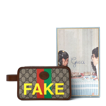 Gucci GG Supreme Monogram Azalea Calfskin Fake/Not Retro Interlocking G Cosmetic Case Beige Ebony Brown Sugar 12 of 12