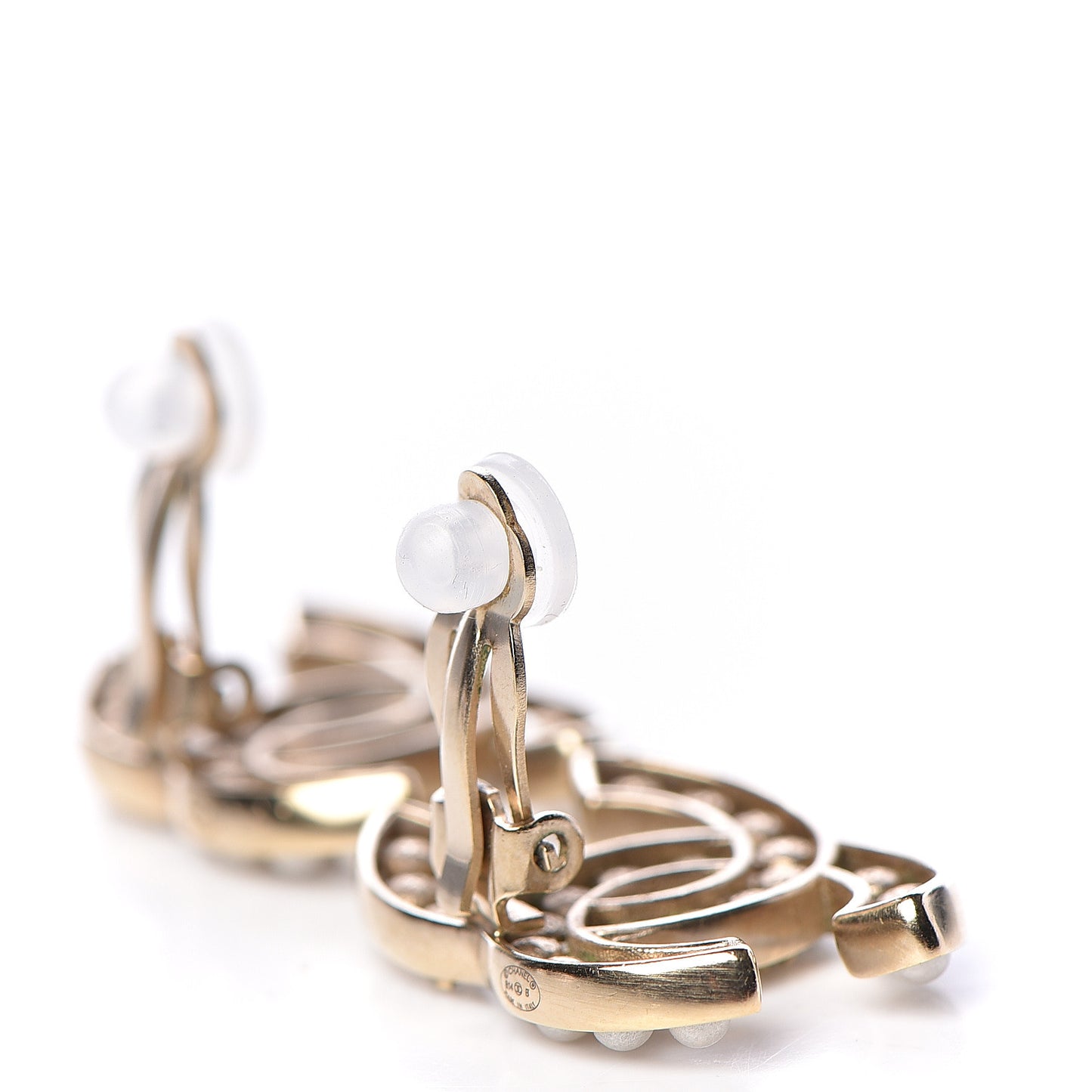Crystal Pearl CC Clip On Earrings Light Gold