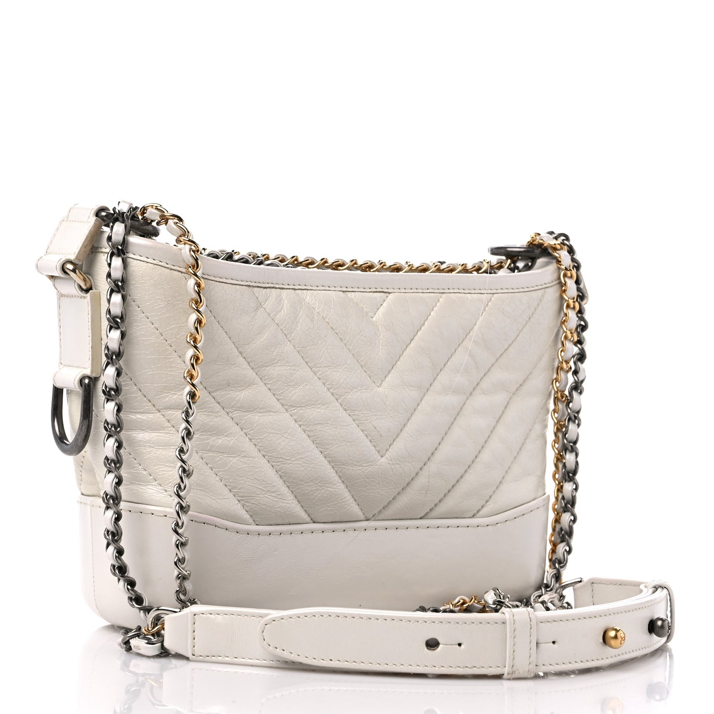 Aged Calfskin Chevron Quilted Small Gabrielle Hobo White