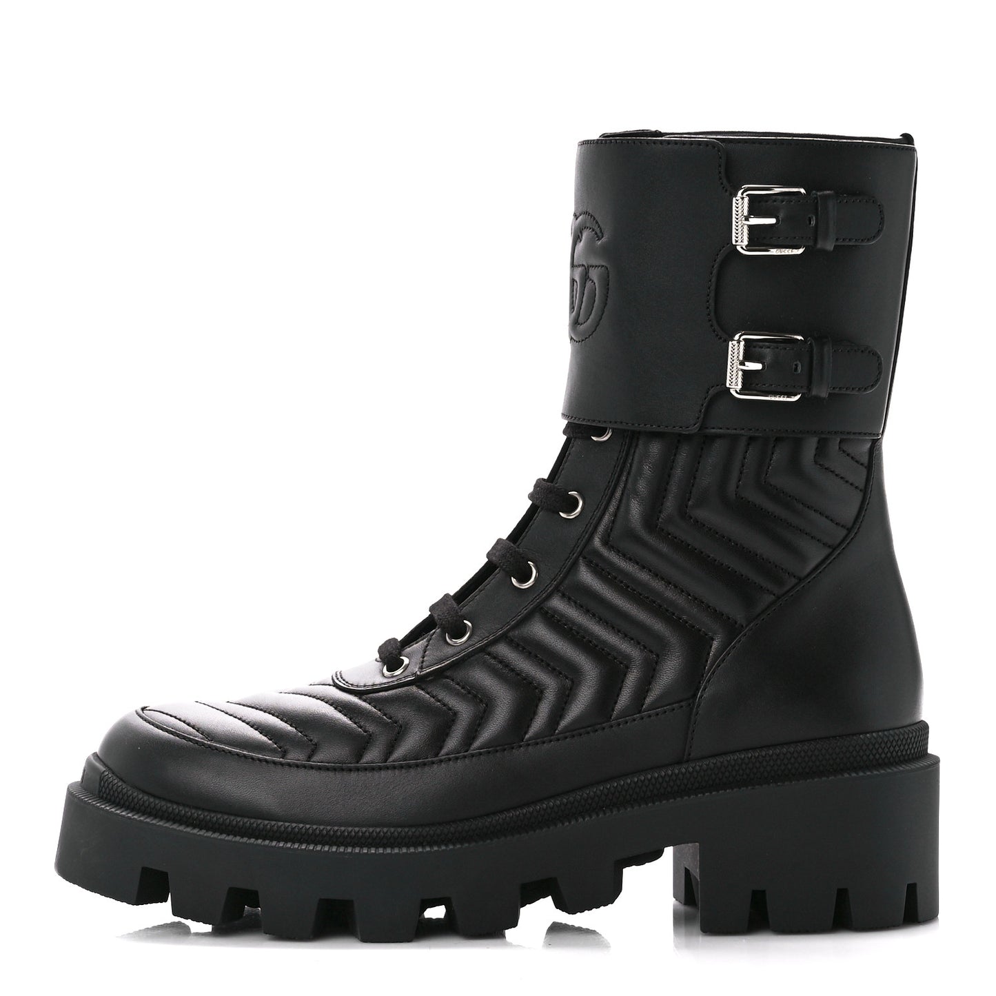 Nappa Frances GG Matelasse Platform Combat Boots 39.5 Black