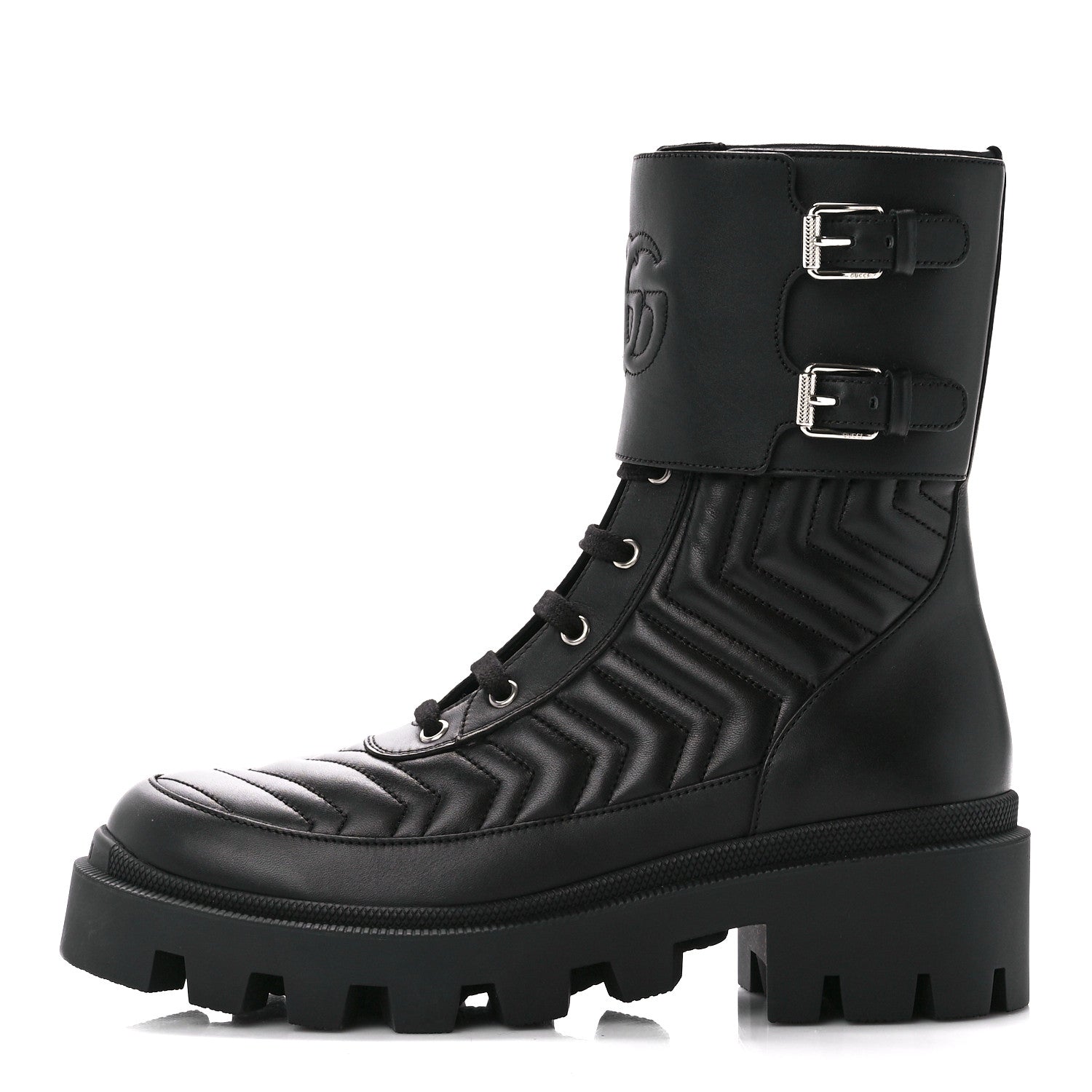 Gucci Nappa Frances GG Matelasse Platform Combat Boots 39.5 Black 1 of 9