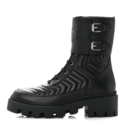 Gucci Nappa Frances GG Matelasse Platform Combat Boots 39.5 Black 1 of 9