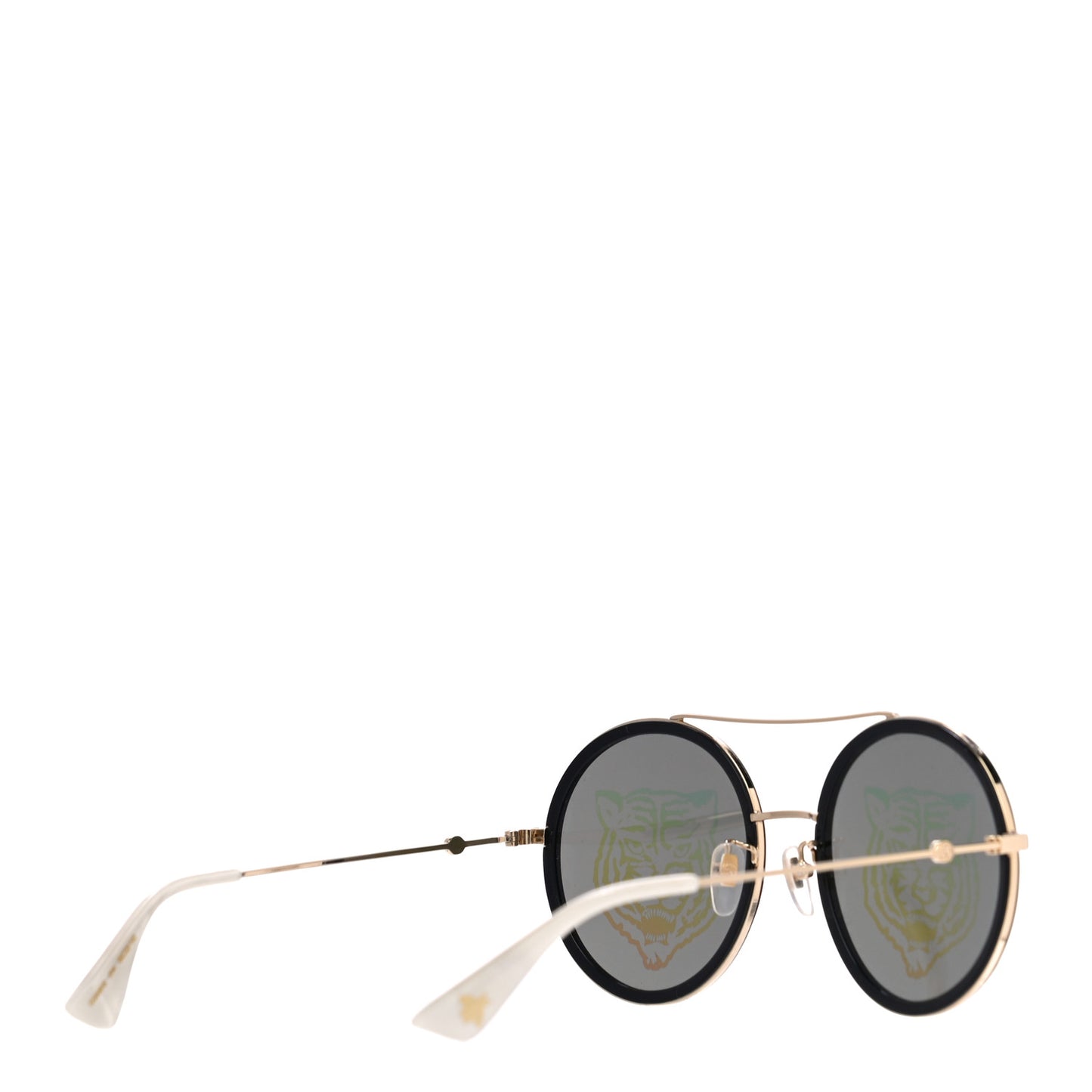 Metal Round Frame Tiger Print Sunglasses GG0061S Gold