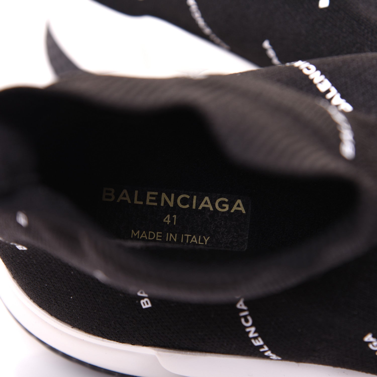 Balenciaga Neoprene Knit Allover Logo Bi-Color Sole Womens Speed Sneakers 41 Black White 8 of 10